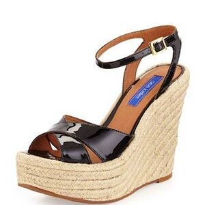 DEE Keller Fairly Black Patent Wedge Sandal Espadrille Size 40